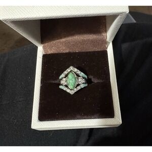 Hollow Turquoise 3 Piece Ring With Rhinestone Size 7 NWT